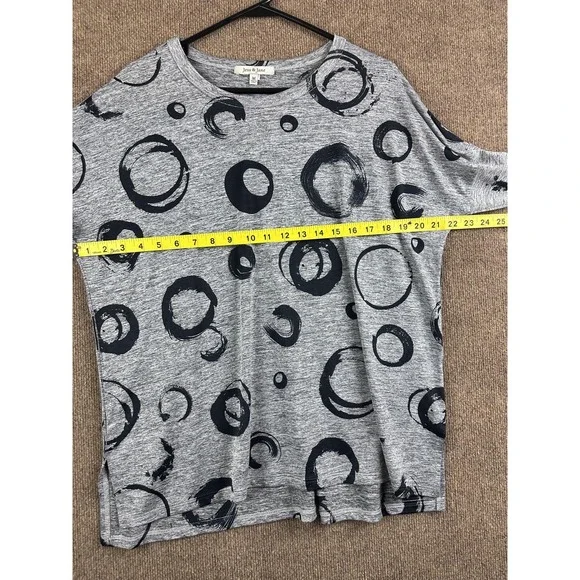 Jess & Jane T-Shirt Womens M Gray Tunic Crew Neck 3/4 Sleeve Geometric - Picture 4 of 6
